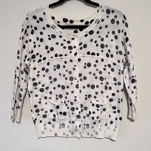 CAbi Black and White Polka Dot Cardigan 100% Cotton Sweater